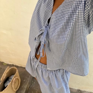 Stylish Y2K Plaid Pajama Short Set For Women