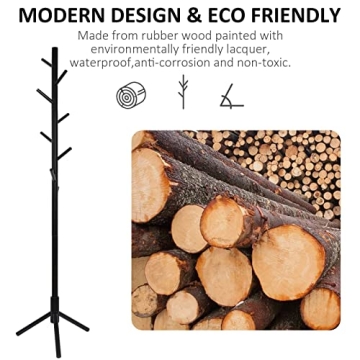 Alotpower Adjustable Wooden Coat Rack with 8 Hooks