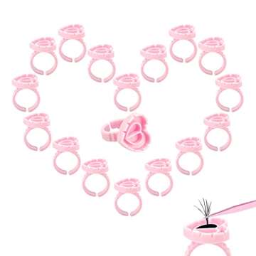 100PCS Disposable Glue Rings for Eyelash Extensions - Heart-Shaped Lash Fan Blossom Supplies with St...