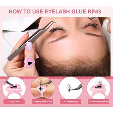 100PCS Disposable Glue Rings for Eyelash Extensions - Heart-Shaped Lash Fan Blossom Supplies with Storage Box - Perfect for Professional Beauty Salons and Individual Lash Techs - Pink