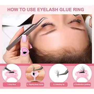 100PCS Disposable Glue Rings for Eyelash Extensions - Heart-Shaped Lash Fan Blossom Supplies with Storage Box - Perfect for Professional Beauty Salons and Individual Lash Techs - Pink