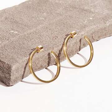 PAVOI 14K Yellow Gold Plated Thin Square Edge Open Hoop Earrings for Women | Leightweight 30MM Diameter Hoops