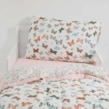 Little Unicorn Toddler Bedding 3-Piece Set | Super Soft & Breathable Muslin Fabric | for Convertible Cribs & Toddler Beds (Butterflies)