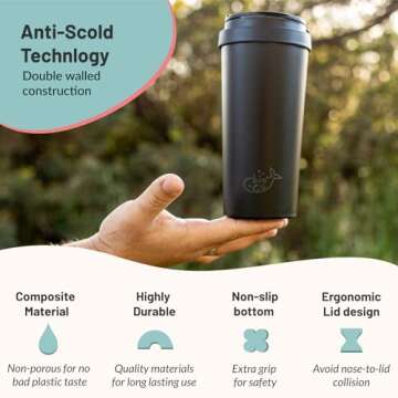 bioGo 16oz Cup, Rice Husk Fibre, BPA-Free, Double Wall Insulation Reusable Coffee Cups, On-The-Go Tr...
