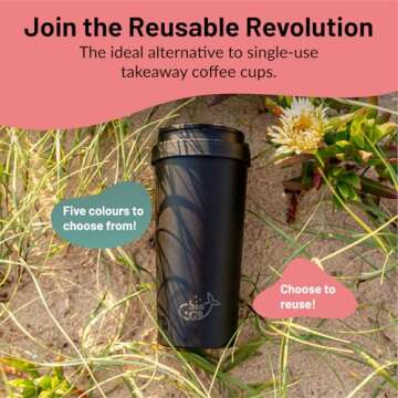 bioGo 16oz Cup, Rice Husk Fibre, BPA-Free, Double Wall Insulation Reusable Coffee Cups, On-The-Go Travel Mug, Screw Tight Lid, Textured Grip, Ultra Lightweight Microwave Tumbler (Midnight Black, 16oz)