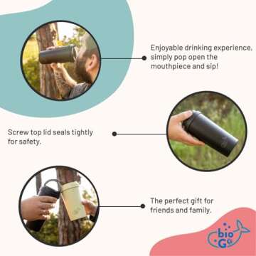 bioGo 16oz Cup, Rice Husk Fibre, BPA-Free, Double Wall Insulation Reusable Coffee Cups, On-The-Go Travel Mug, Screw Tight Lid, Textured Grip, Ultra Lightweight Microwave Tumbler (Midnight Black, 16oz)