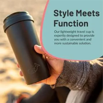 bioGo 16oz Cup, Rice Husk Fibre, BPA-Free, Double Wall Insulation Reusable Coffee Cups, On-The-Go Travel Mug, Screw Tight Lid, Textured Grip, Ultra Lightweight Microwave Tumbler (Midnight Black, 16oz)