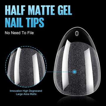 TOMICCA Short Almond Nail Tips, 360Pcs Soft Nail Tips Almond Shape Short, 12 Sizes Half Matte Acryli...