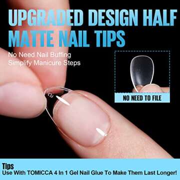 TOMICCA Short Almond Nail Tips, 360Pcs Soft Nail Tips Almond Shape Short, 12 Sizes Half Matte Acrylic Almond Nail Tips, Fake Nail Tips for Home DIY Salon