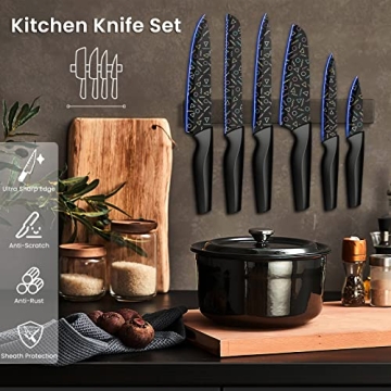 Colorful Geometric 12-Piece Knife Set with Guards