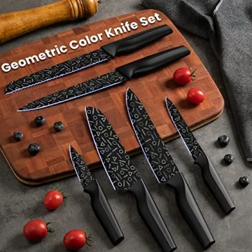 Colorful Geometric 12-Piece Knife Set with Guards