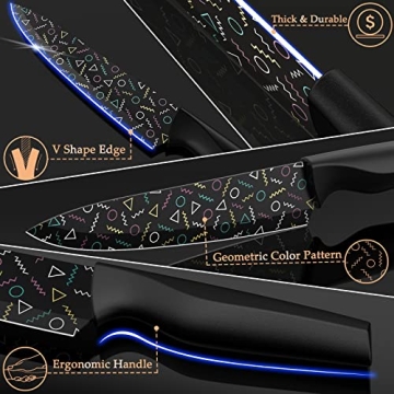 Colorful Geometric 12-Piece Knife Set with Guards