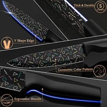 Colorful Geometric 12-Piece Knife Set with Guards