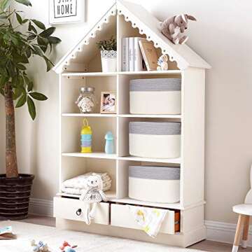 NaturaClo Cotton Rope Storage Basket Set of 3 | Decorative Woven Basket W/Leather Basket Handles & Chalk Tags |Woven Baskets for Storage, Baby Diapers and Toy Organizer | Size: 15' x 10' x 9' inches