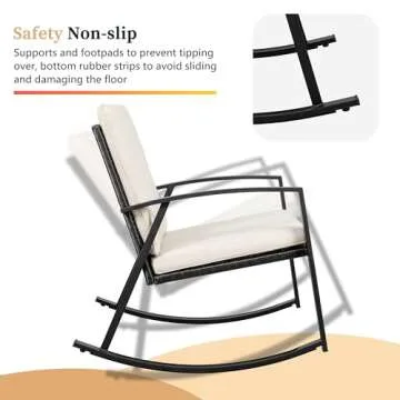 Walsunny 3 Pieces Patio Set Outdoor Wicker Patio Furniture Sets Modern Rocking Bistro Set Rattan Chair Conversation Sets with Coffee Table (Beige)