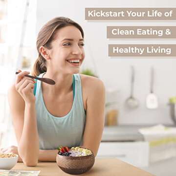 NAYOMI Coconut Bowls with Spoons - Artisan Handmade Designs on Coconut Bowl Set of 4 for Acai Bowls, Buddha Bowls, Smoothie Bowls and Spoons. Eco-friendly and Vegan Coconut Shell Bowls