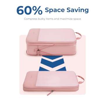 BAGSMART Hanging Compression Packing Cubes for Closet Organizers And Storage, 6 Set Suitcase Organizer Bags, Cruise Travel Essentials for Women, Baby Pink