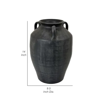 Benjara Risa Antique Black Ceramic Vase 3 Handles