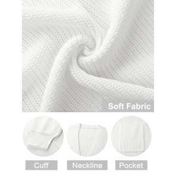 MEROKEETY Women's Fall Open Front Long Lantern Sleeve Cardigan Oversized Chunky Outwear with Pocket White