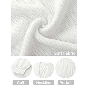 MEROKEETY Women's Fall Open Front Long Lantern Sleeve Cardigan Oversized Chunky Outwear with Pocket White