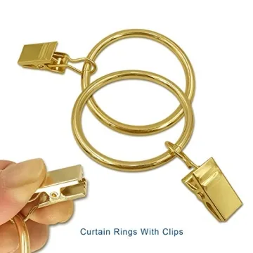 AMZSEVEN 40 Pack Metal Curtain Rings with Clips, Drapery Clips Hooks, Decorative Curtain Rod Clips 1.5 in Interior Diameter, Gold