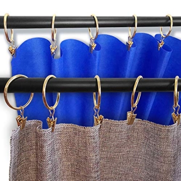 AMZSEVEN 40 Pack Metal Curtain Rings with Clips, Drapery Clips Hooks, Decorative Curtain Rod Clips 1.5 in Interior Diameter, Gold
