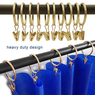 AMZSEVEN 40 Pack Metal Curtain Rings with Clips, Drapery Clips Hooks, Decorative Curtain Rod Clips 1.5 in Interior Diameter, Gold