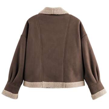 Hixiaohe Womens Fall Jackets Faux Suede Coats Sherpa Lined Outerwear Casual Fashion Button Down Lape...