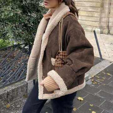 Hixiaohe Womens Fall Jackets Faux Suede Coats Sherpa Lined Outerwear Casual Fashion Button Down Lapel Overcoat Warm Clothes(Chestnut,S)