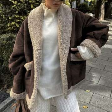 Hixiaohe Womens Fall Jackets Faux Suede Coats Sherpa Lined Outerwear Casual Fashion Button Down Lapel Overcoat Warm Clothes(Chestnut,S)