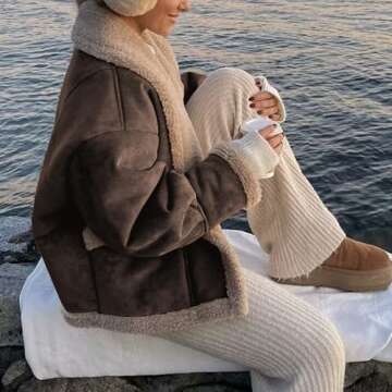 Hixiaohe Womens Fall Jackets Faux Suede Coats Sherpa Lined Outerwear Casual Fashion Button Down Lapel Overcoat Warm Clothes(Chestnut,S)