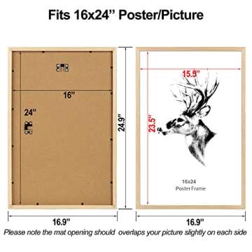 Yaetm 16x24 Wood Frame Set of 4 - Premium Solid Oak Frames for Wall Gallery