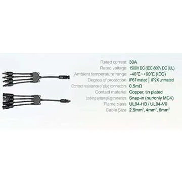 JHBOX Solar Panel Connector Y Branch Solar Connector 1 to 4, 10 AWG Solar Cable and Connectors for Solar Combiner Box (1 Pair 1Y4)