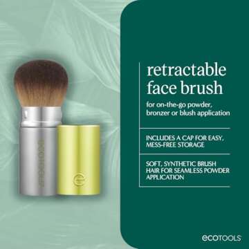EcoTools Retractable Face Makeup Brush, Kabuki Brush for Foundation, Blush, Bronzer, & Powder, Travel Friendly & Perfect for On The Go, Eco Friendly, Synthetic & Cruelty Free Bristles, 1 Count