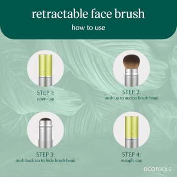 EcoTools Retractable Face Makeup Brush, Kabuki Brush for Foundation, Blush, Bronzer, & Powder, Travel Friendly & Perfect for On The Go, Eco Friendly, Synthetic & Cruelty Free Bristles, 1 Count