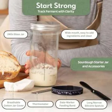 Complete Sourdough Starter Kit, Sour Dough Bread Baking Supplies with Food Scale, 9" Round and 10" Oval Banneton Proofing Baskets, Glass Starter Jar, Bread Lame, Danish Whisk & More. Bakers gift.