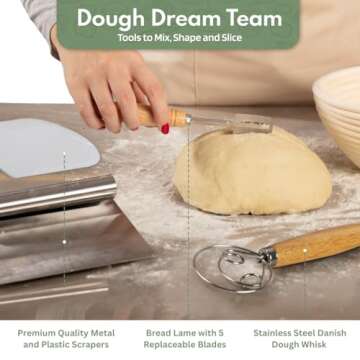 Complete Sourdough Starter Kit, Sour Dough Bread Baking Supplies with Food Scale, 9" Round and 10" Oval Banneton Proofing Baskets, Glass Starter Jar, Bread Lame, Danish Whisk & More. Bakers gift.