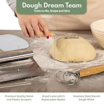 Complete Sourdough Starter Kit, Sour Dough Bread Baking Supplies with Food Scale, 9" Round and 10" Oval Banneton Proofing Baskets, Glass Starter Jar, Bread Lame, Danish Whisk & More. Bakers gift.