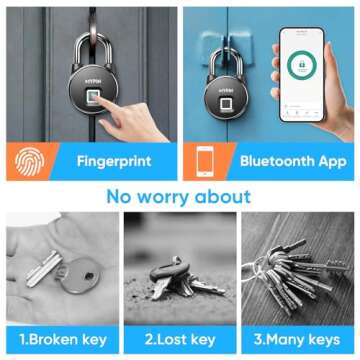 Fingerprint Padlock, Smart Keyless Bluetooth Lock APP/Fingerprint Unlock Anti-Theft Door Luggage Cas...