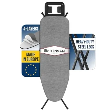 Bartnelli Ironing Board Made in Europe | Iron Board with 4 Layered Cover & Pad, Height Adjustable up...