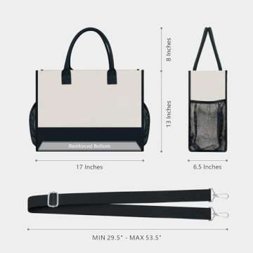 TOPDesign Personalized Initial Canvas Tote Bag with 5 Pockets, Top Zipper Closure, Thick Bottom Supp...