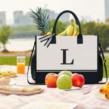 TOPDesign Personalized Canvas Tote Bag with 5 Pockets