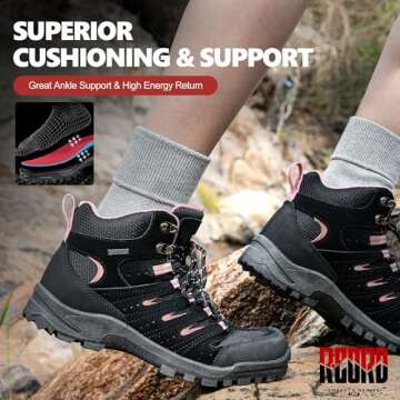 R CORD Hiking Boots Womens Waterproof Hiking Walking Boots Trekking Trail Boots Outdoor Work Sneakers Pink Size 8