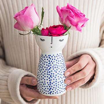 Senliart White Ceramic Vase, Small Flower Vases for Home Décor, 5.9 X 3.2 (Polka Dot)