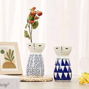 Senliart White Ceramic Vase, Small Flower Vases for Home Décor, 5.9 X 3.2 (Polka Dot)