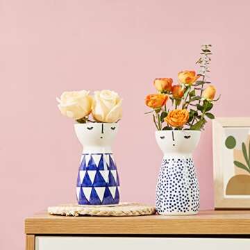 Senliart White Ceramic Vase, Small Flower Vases for Home Décor, 5.9 X 3.2 (Polka Dot)