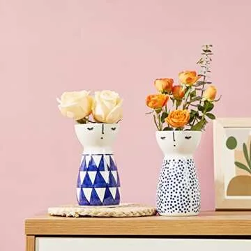 Senliart White Ceramic Vase, Small Flower Vases for Home Décor, 5.9 X 3.2 (Polka Dot)
