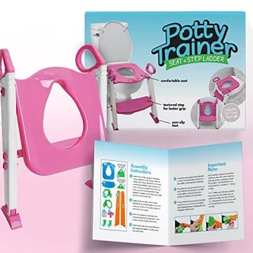 Potty Training Seat Toilet w/Step Stool Ladder & Splash Guard, Kids Toddlers Trainer w/Handles. Sturdy & Foldable. Non-Slip Steps & Anti Slip Pads. Adjustable Potty Chair - Boys Girls Baby (Pink)