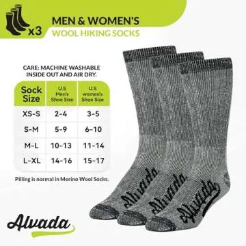 Alvada Merino Wool Hiking Socks Thermal Warm Crew Winter Boot Sock For Men Women 3 Pairs SM