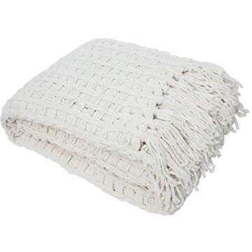 DII Chenille Luxury Thick Woven Throw with Fringe, 50x60, Cream